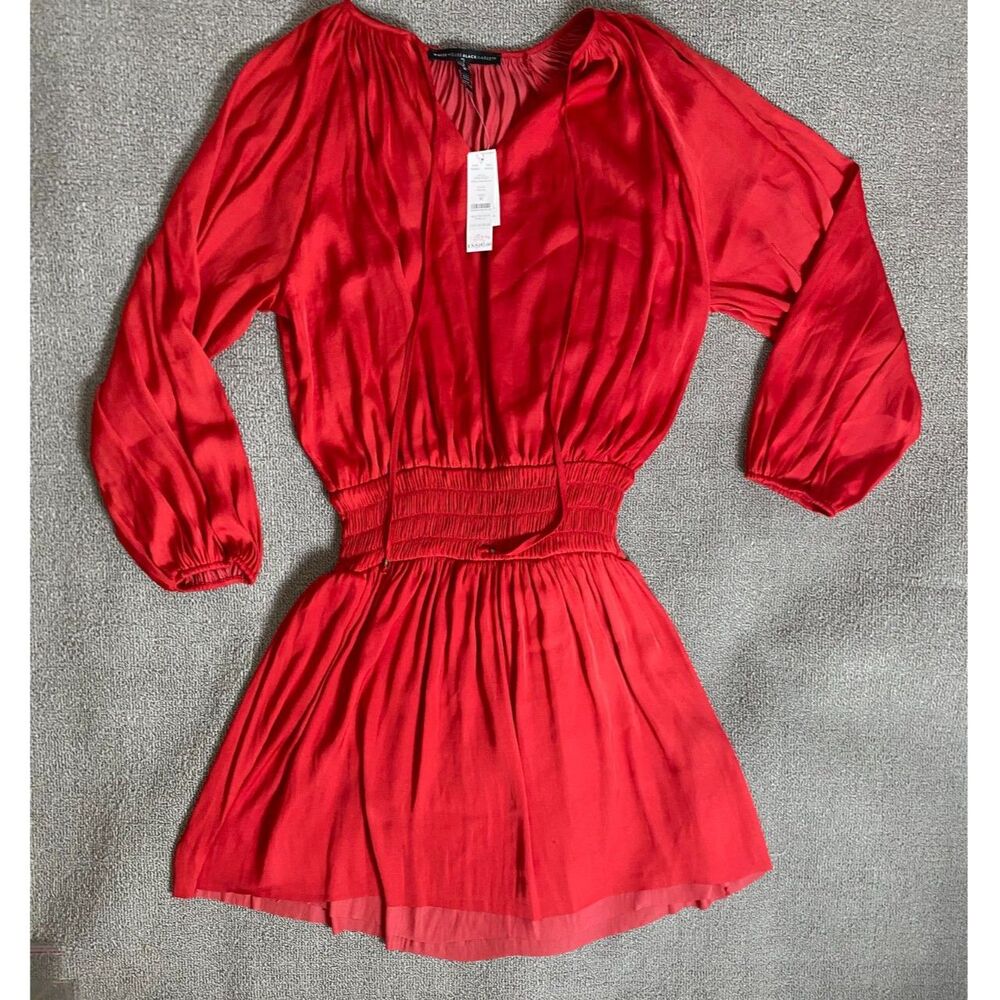 White House Black Market Red Drop Waist Blouson Dress